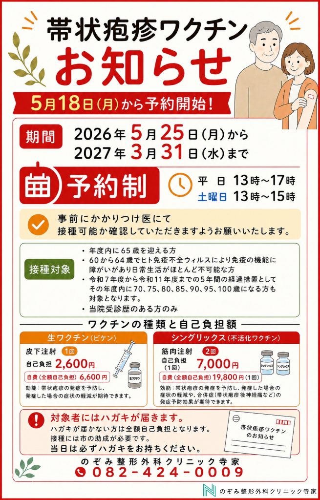 帯状疱疹ワクチン　開始のお知らせ